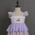 Hot sale purple embroidered chiffon fabric smocked ruffle dress